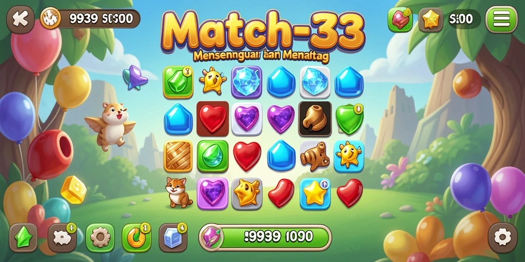 Tampilan gameplay 9939 yang menawan dengan tantangan Match-3.