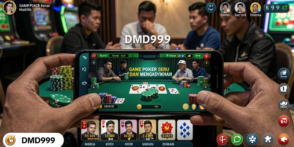 Tangkapan layar DMD999 yang menunjukkan aksi seru permainan poker.
