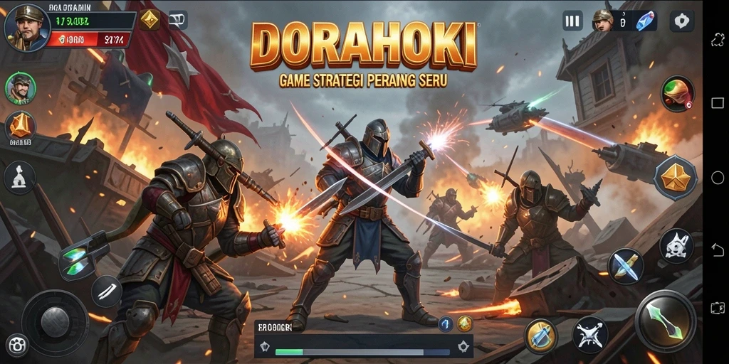 Screenshot DORAHOKI yang menampilkan aksi pertempuran strategis.