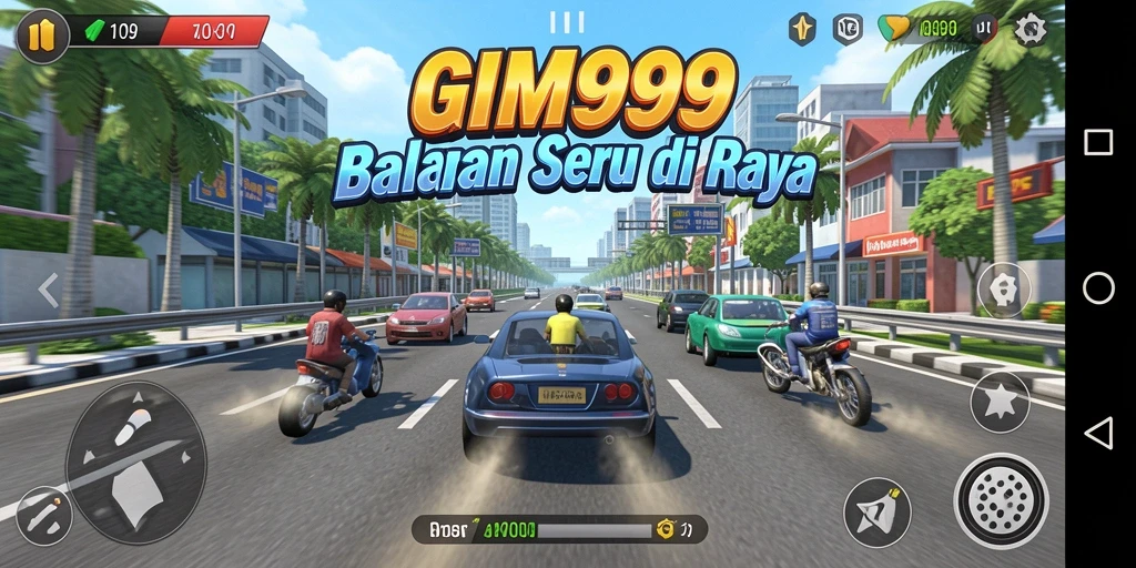 Tampilan gameplay GIM999 dengan balapan yang seru dan cepat.
