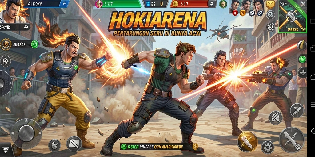 Gameplay <strong>HOKIARENA</strong> yang penuh aksi dengan pertarungan mendebarkan.