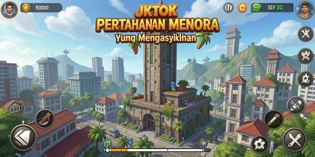 Tampilan gameplay JKTOK menampilkan strategi Tower Defense yang menarik.