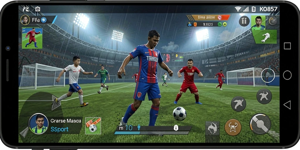 Screenshot utama KO857 menampilkan karakter atlet sedang bertanding di lapangan.