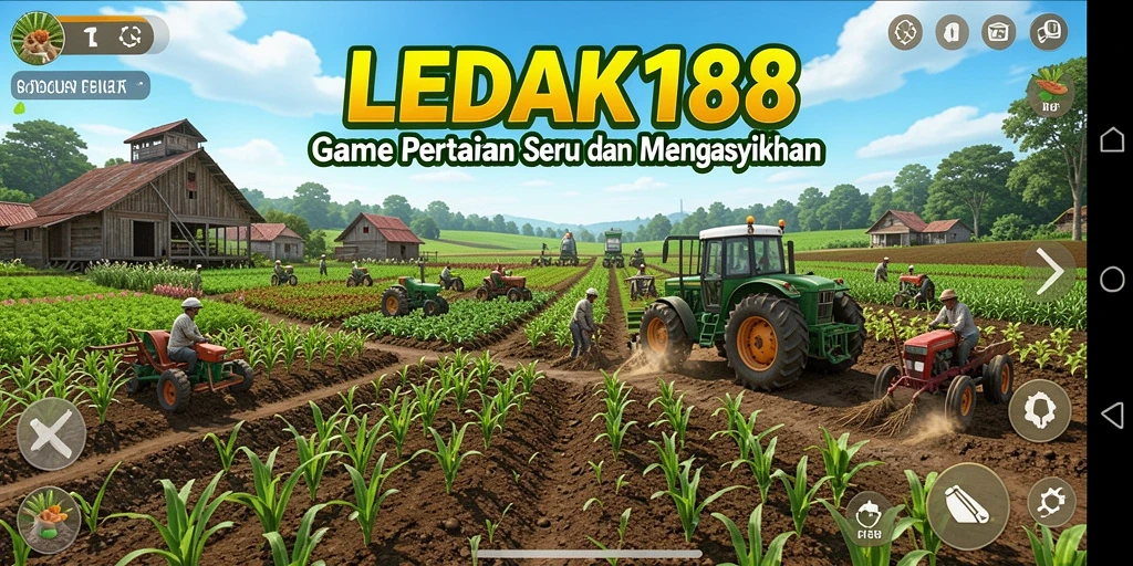 Tampilan gameplay seru dalam LEDAK188 dengan lahan pertanian yang luas.