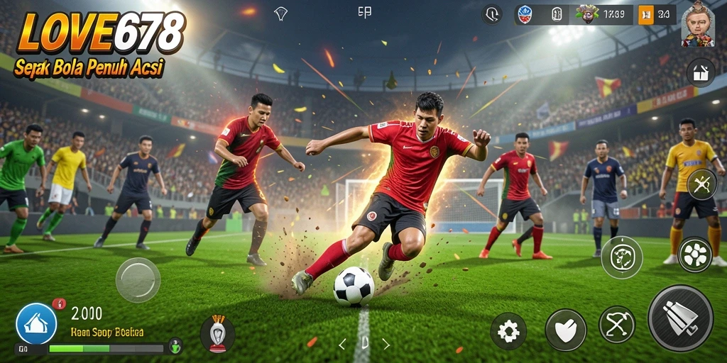 Tampilan gameplay LOVE678 yang mendebarkan saat berlaga di lapangan sepak bola.