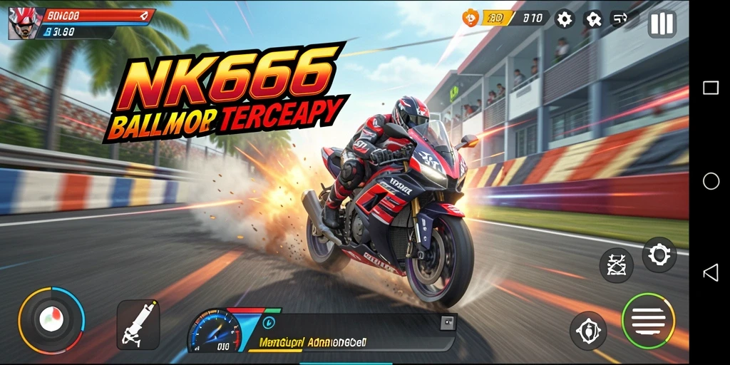 Screenshot gameplay NK666 menampilkan aksi balap motor yang mendebarkan.