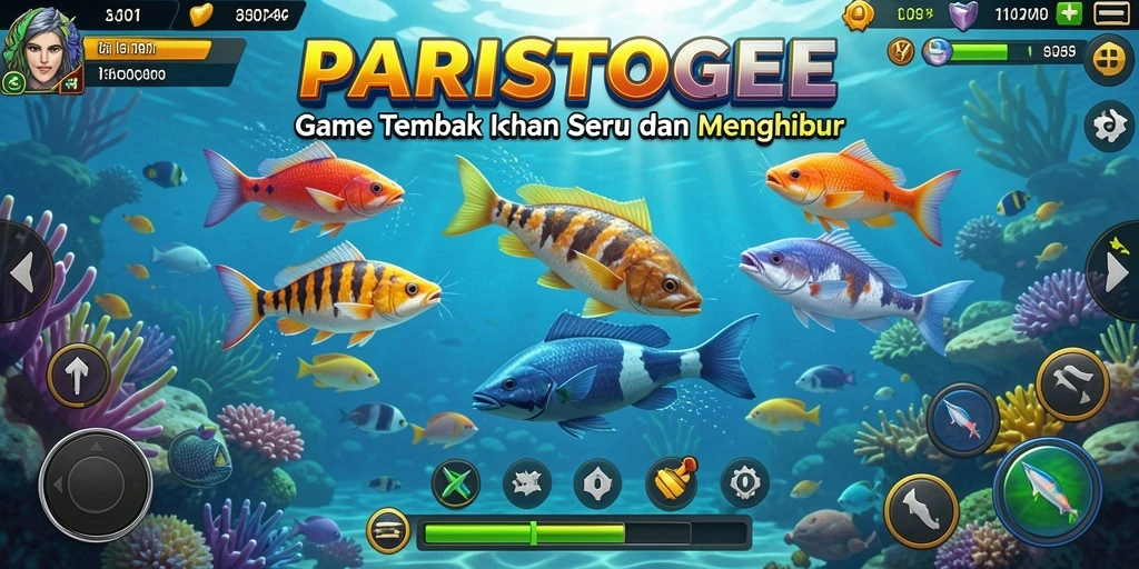 Tampilan gameplay PARISTOGEL dengan aksi menembak ikan yang seru.