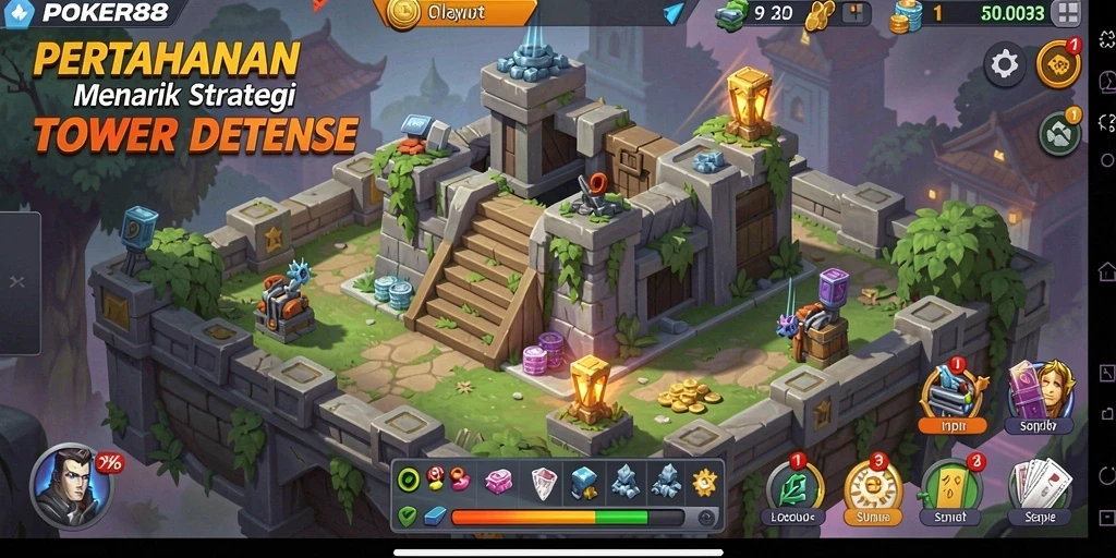 Gameplay POKER88 dengan menara strategis dan musuh menantang.