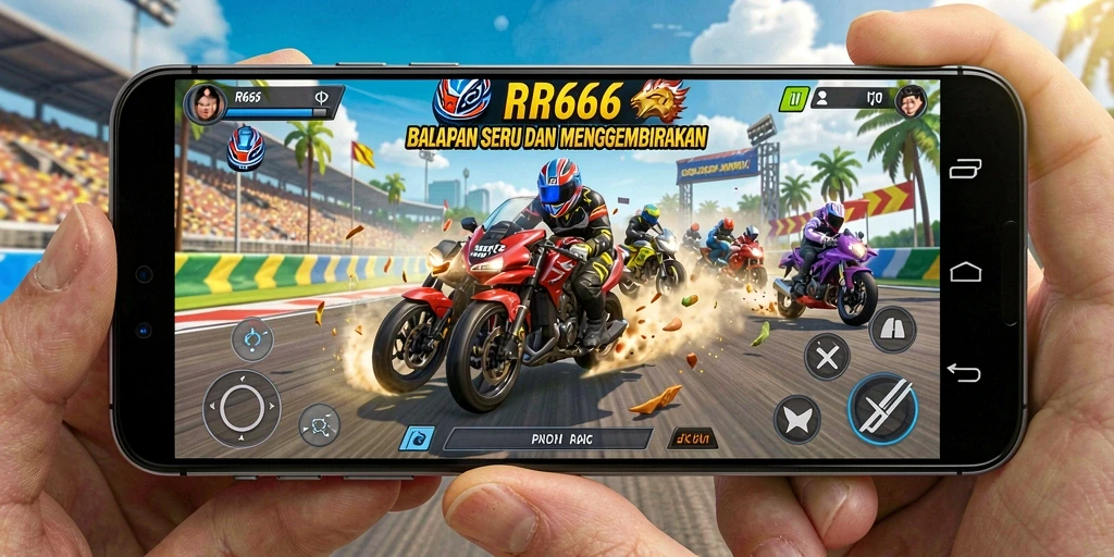 Screenshot utama dari gameplay balapan di RR666 yang menegangkan.