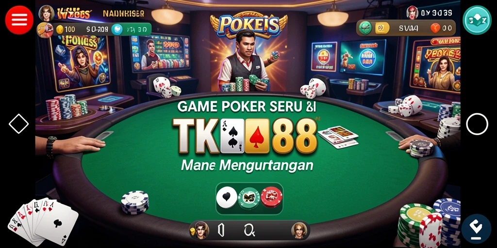 Menampilkan gameplay seru Poker di TKP188 dengan pemain aktif.