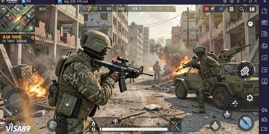Tampilan gameplay seru dalam aksi pertempuran TPS.